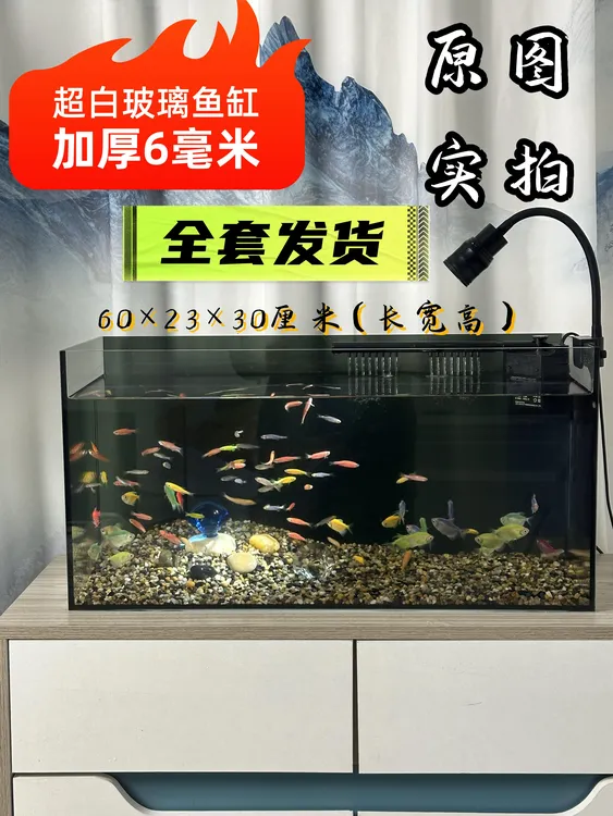 【整套发货】60×23×30厘米超白玻璃鱼缸客厅鱼缸高清鱼缸家用鱼缸