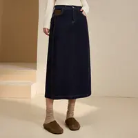 【深蓝色复古】纤莉秀W秋装大码女装潮流开叉薄绒牛仔半身裙QK3407