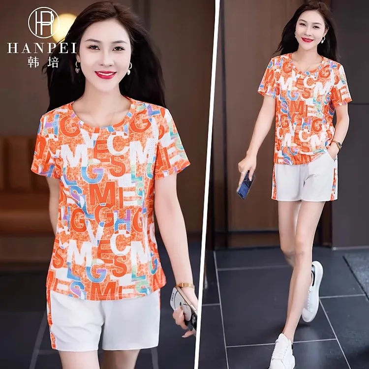 运动服套装女夏迷彩短袖短裤时尚洋气速干透气时髦休闲两件套夏装