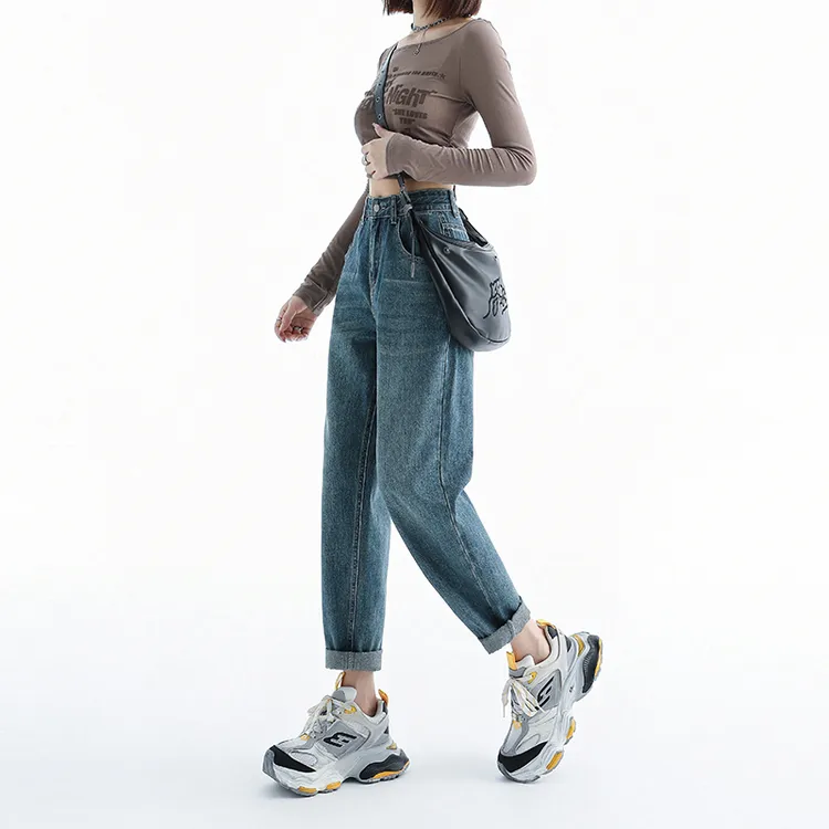 2025年新款高腰百搭显瘦遮肉直筒老爹萝卜裤哈伦牛仔裤女气质1976