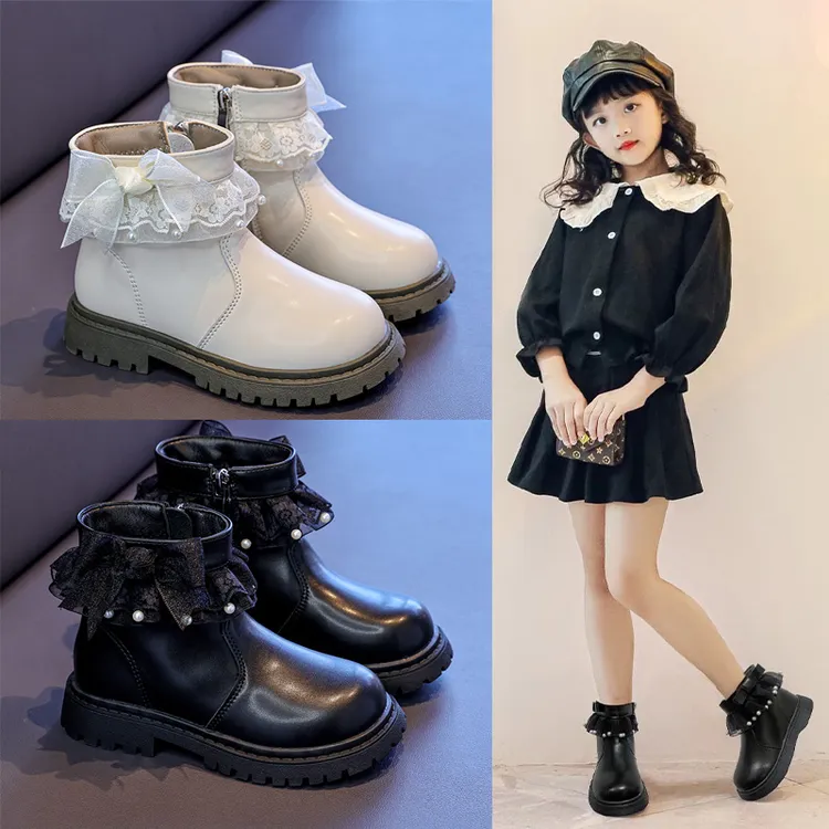 女童靴子2025秋冬新款女孩公主靴儿童短靴加绒棉靴黑色软底马丁靴