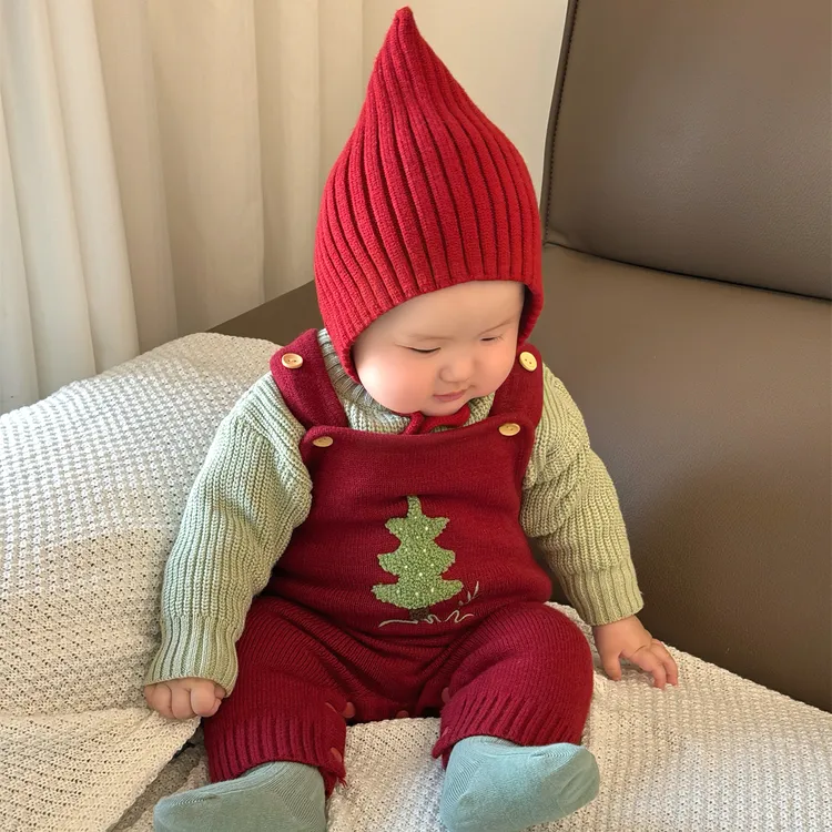 宝宝衣服秋冬装婴儿圣诞针织毛衣纯色打底衫满月儿童秋冬两件套装