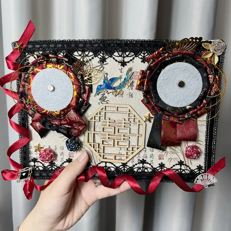 痛板成品原创古风红黑吧唧托二次元背景素材纸痛包填充物谷美周边