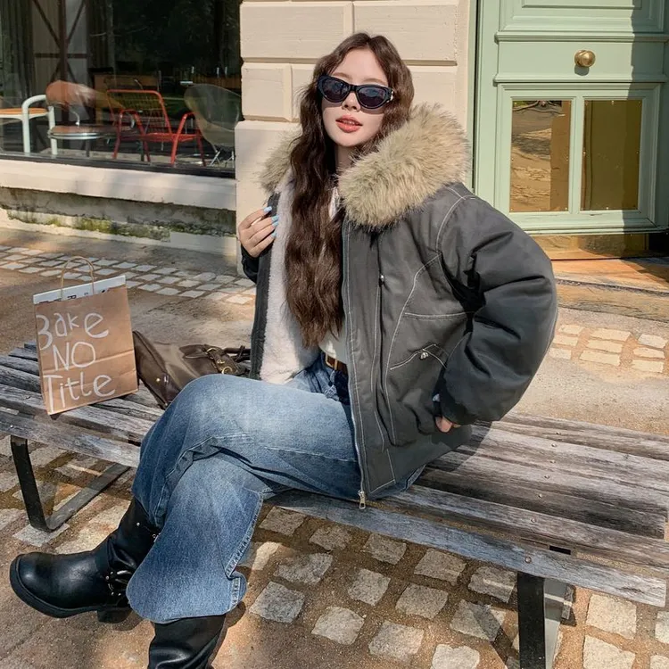 2025新款美式复古棉服短款派克服加厚加绒保暖女