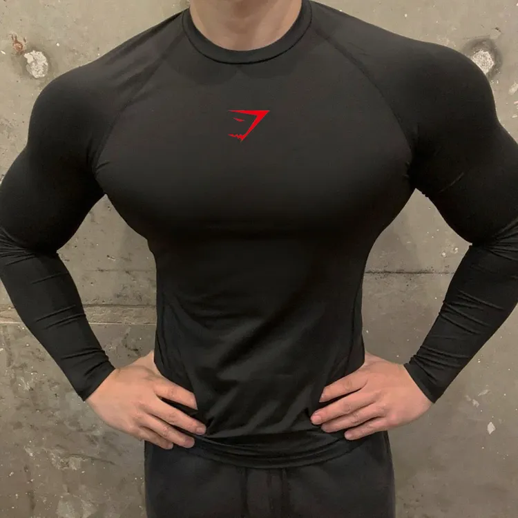 男鲨鱼长袖速干运动紧身衣高弹力透气吸汗gymshark器械健身衣服