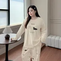 TZ8373大码女装【可爱卡通睡衣】秋冬季小狗印花T恤裤子家居服套装