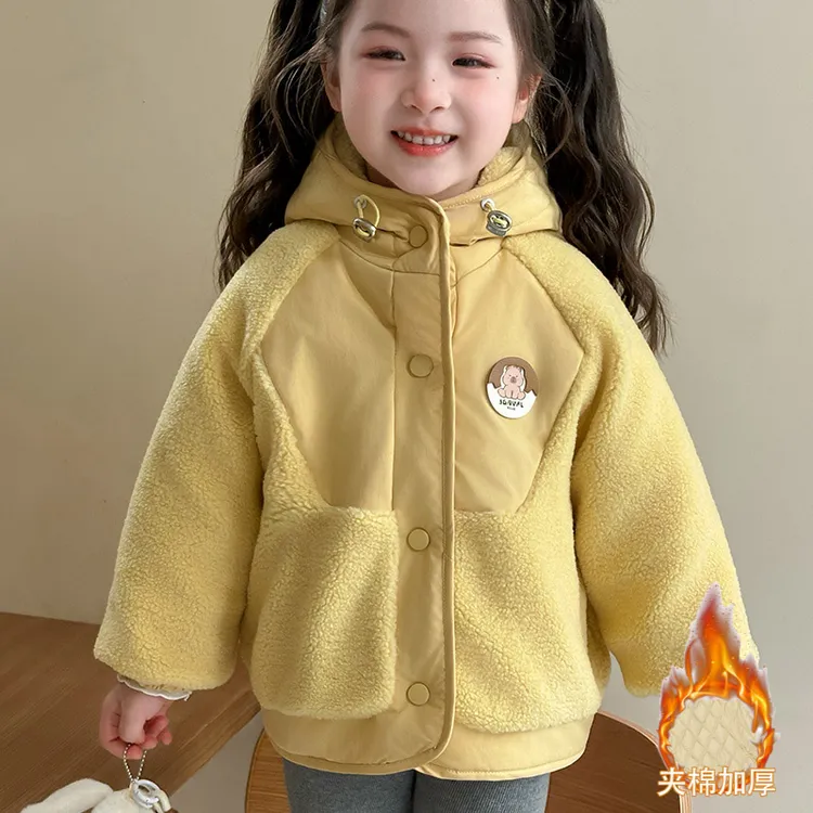 女童加厚棉衣2025冬季新款女宝宝夹棉保暖毛毛衣洋气棉服冬装外套