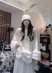 L.X~韩系温柔风毛毛拼接软糯套头毛衣女慵懒高级感针织衫上衣6936