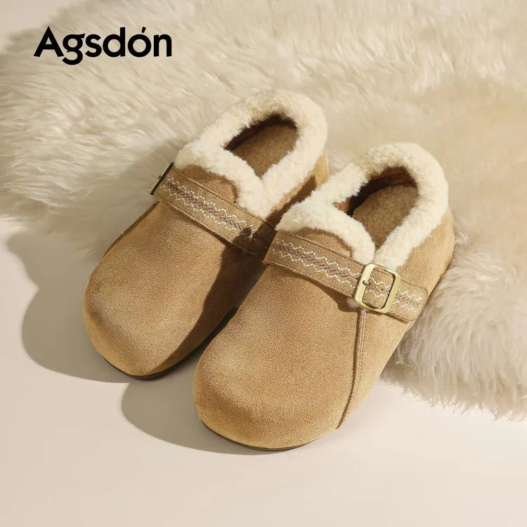 ~奥古狮登内增高加绒勃肯鞋女2025新款冬季保暖一脚蹬雪地棉鞋爆W