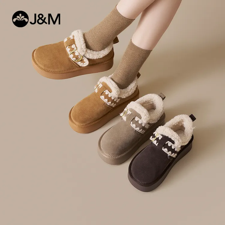 J&M/快乐玛丽25年冬季休闲风雪地靴韩版格子棉鞋秋冬98809W