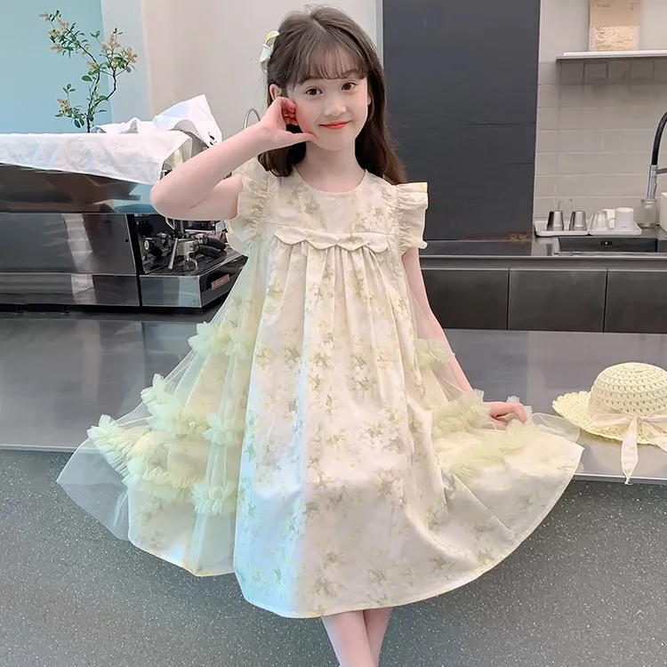 女童夏装连衣裙2025新款女孩夏季碎花裙子洋气无袖纱裙儿童公主裙