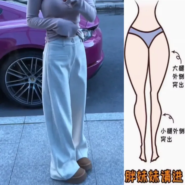 景倩妮今年流行简约百搭休闲裤2024年冬季新款梨形高腰显瘦阔腿裤