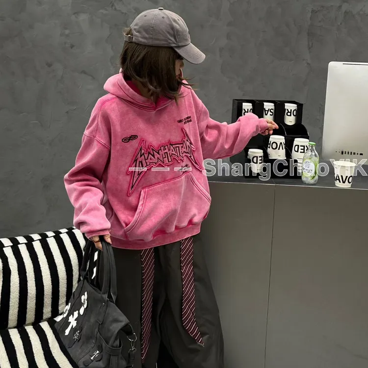 1011冬季新款水洗炒色加绒纯棉连帽卫衣时尚个性百搭洋气宽松减龄