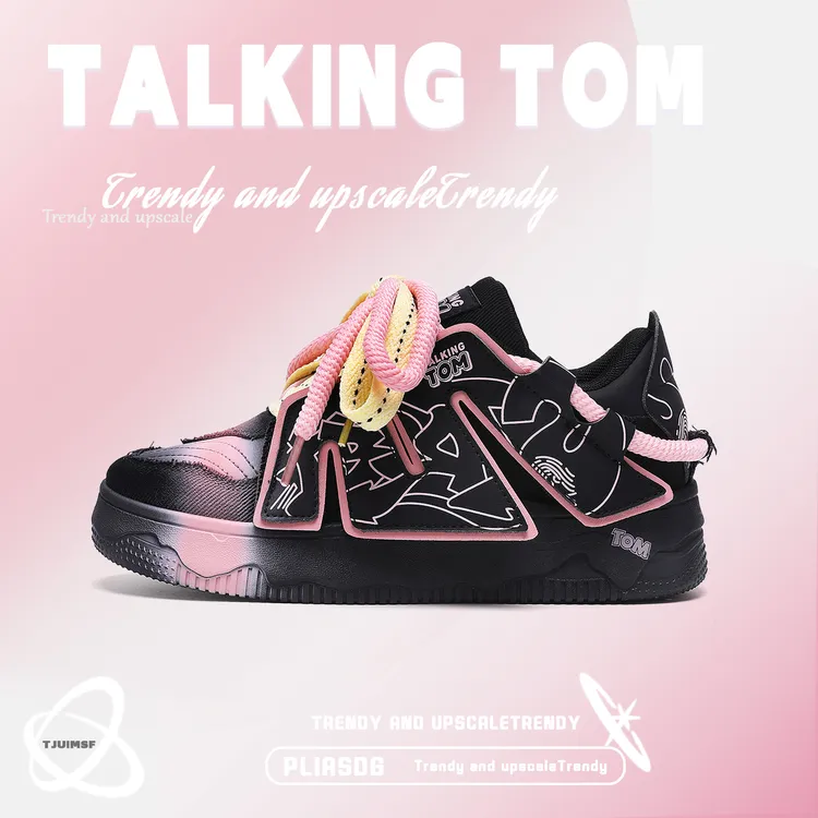 汤姆猫鞋子女生休闲面包鞋秋款甜酷小众黑粉潮鞋情侣款增高板鞋