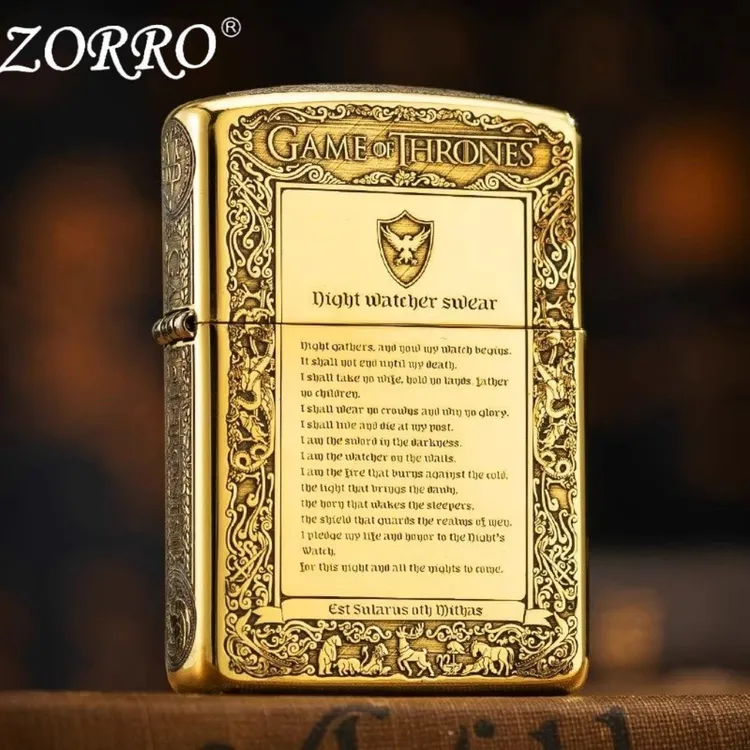 ZORRO佐罗打火机黄铜五面精雕冰与火之歌防风煤油打火机收藏送礼