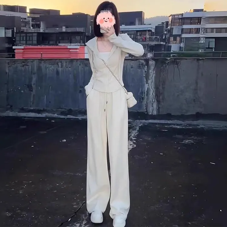 2025春秋新款小个子开衫卫衣阔腿裤两件套女时尚修身气质显瘦套装
