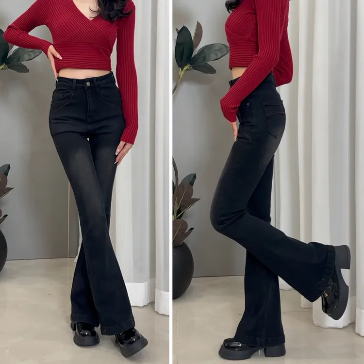 修身提臀2025秋季新款美式高腰紧身微喇牛仔长裤女百搭喇叭加长裤