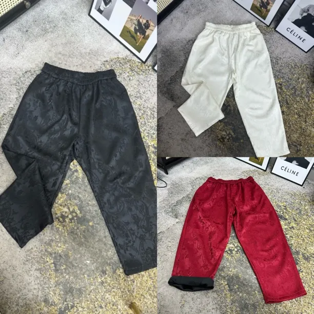 【丽姐家】加绒加厚冬季新款新中式国风提花刺绣纯色高品质款长裤