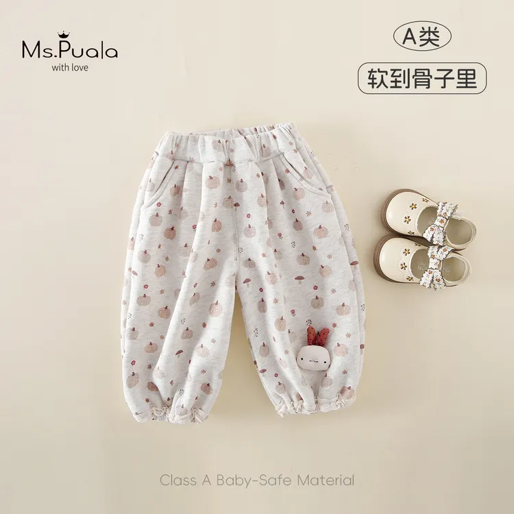 【MsPuala南瓜调】婴幼童裤子女宝宝秋冬休闲南瓜蘑菇印花加绒长裤