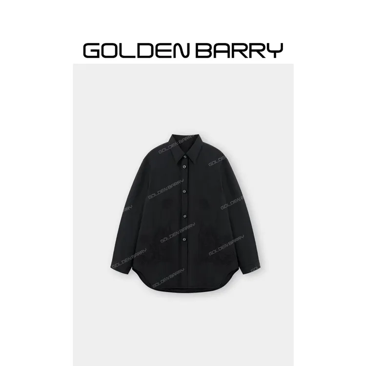 GOLDENBARRY“娴暗衫”翻袖无领长款鹅绒服132069