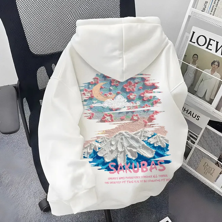 重磅美式嘻哈高街潮牌粉雪山印花连帽卫衣秋冬季男女同款外套上衣