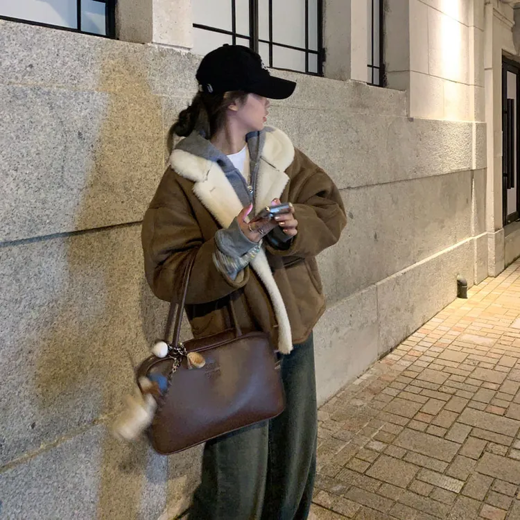 赵露思“许妍 许我耀眼“同款毛毛外套女韩版复古仿羊羔毛毛大衣短