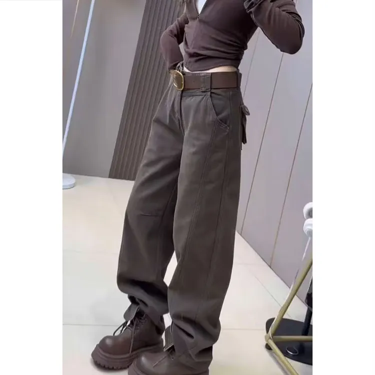 艾塔莉秋季通勤女裤休闲裤宽松美式工装风长裤工装裤时尚百搭显瘦
