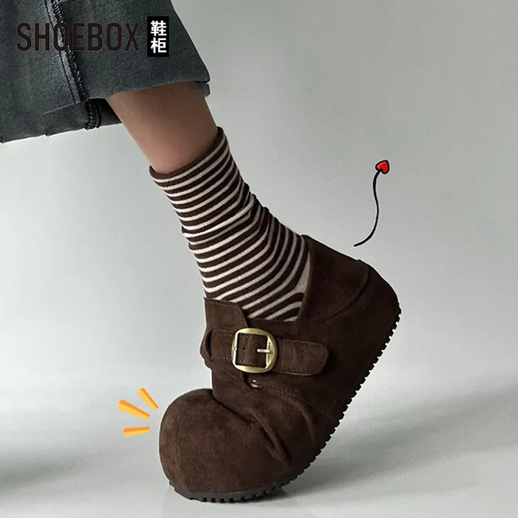 SH0EBOX鞋柜厚底复古勃肯鞋女25新款懒人一脚蹬百搭丑萌袋鼠鞋