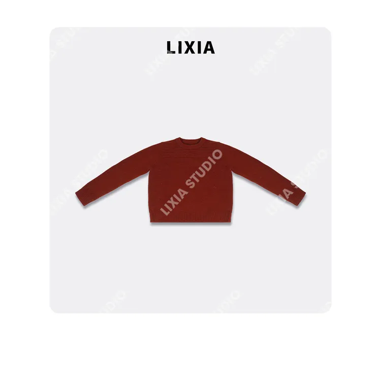 LIXIA【鸿福】优雅简约100绵羊毛357针16支红色针织衫-D10167