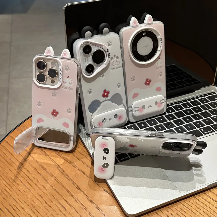 BANCA红花熊猫耳朵支架适用苹果16/15手机壳华为P70oppo小米vivo