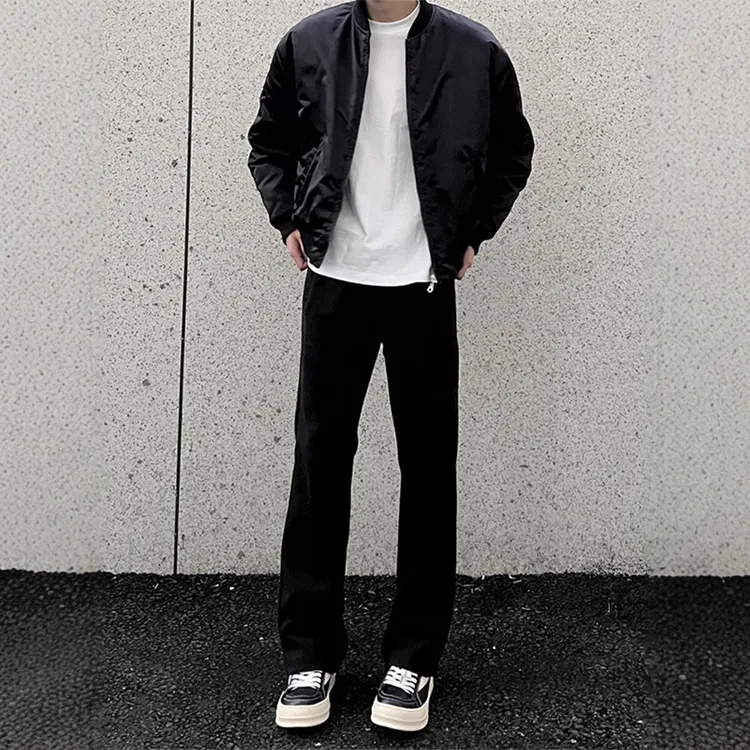 秋冬直筒硬挺弯刀微喇黑色西裤男百搭通勤卫裤大码休闲风男长裤
