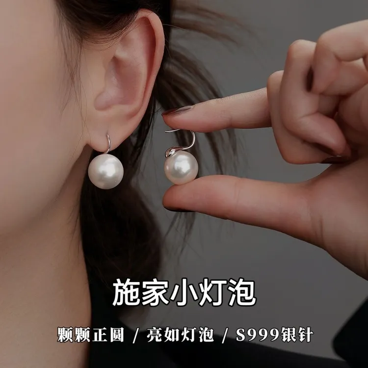 足银耳饰 S999日韩耳环复古宫廷风格珍珠耳饰气质纯银耳钉ins小众