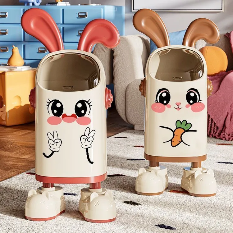 兔子垃圾桶高颜值可爱卡通家用大容量带盖防臭客厅卧室创意收纳桶