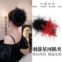 羽落星河鲨鱼夹超仙羽毛高级花朵抓夹复古百搭蓬松加倍显发量发饰