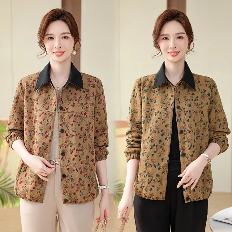 妈妈装春秋季2025外套女中老年新款春秋装圆领宽松洋气上衣外套