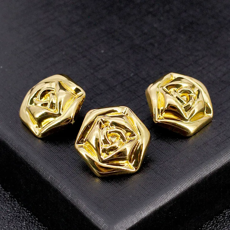 复古多边形立体玫瑰花金属纽扣不规则花朵西装外套毛衣开衫装饰扣