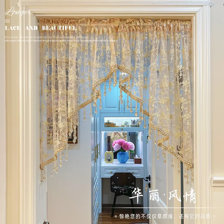 【原创高定】别墅级氛围感门帘免打孔卧室半截帘家居装饰三角纱帘