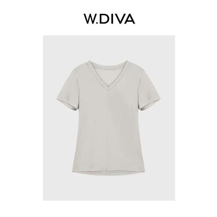 W.Diva【天鹅颈】高捻三醋酸润泽凉感圆领V领短袖T恤慵懒52T142109