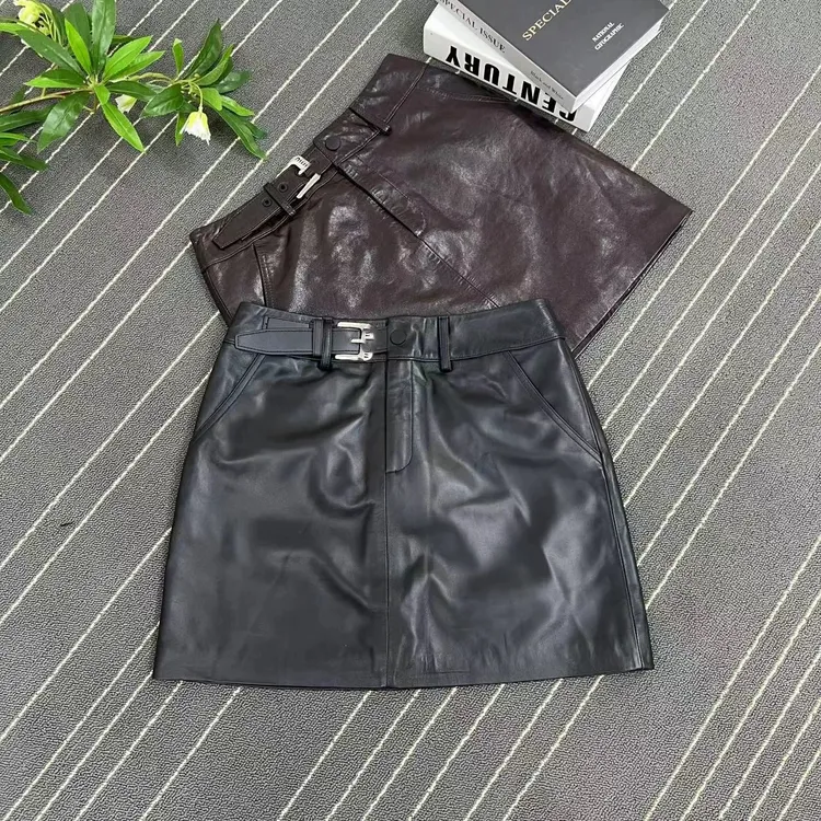 新款海宁真皮皮裙女真皮绵羊皮短裙秋冬高腰A字包臀通勤显瘦裙子