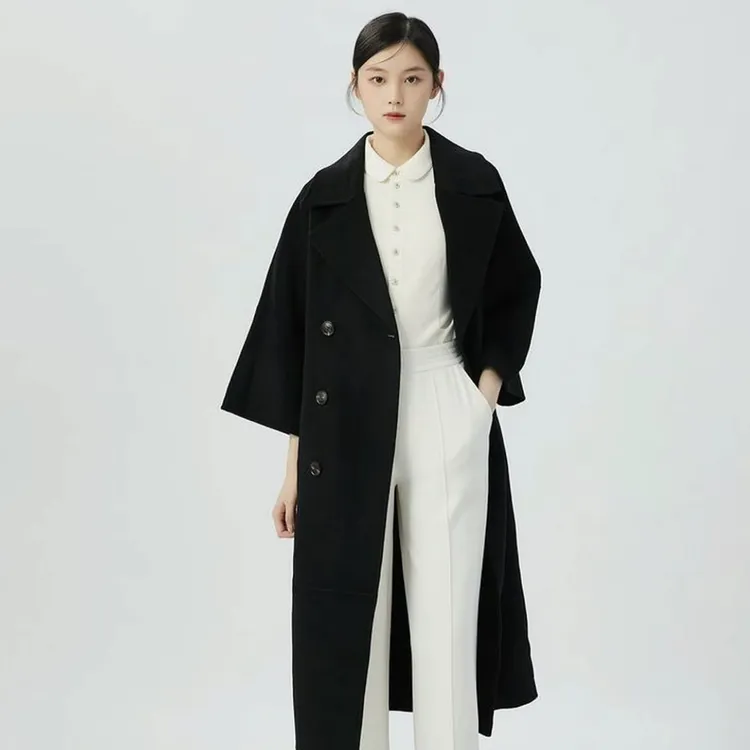 阿玛施AMASS新款女装纯绵羊毛热感力中长款双面呢大衣外套5400774