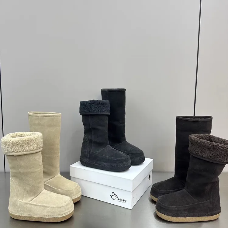 广州欧货【漫步】冬季真皮7cm加厚保暖洋气丑萌时尚厚底高筒雪地靴