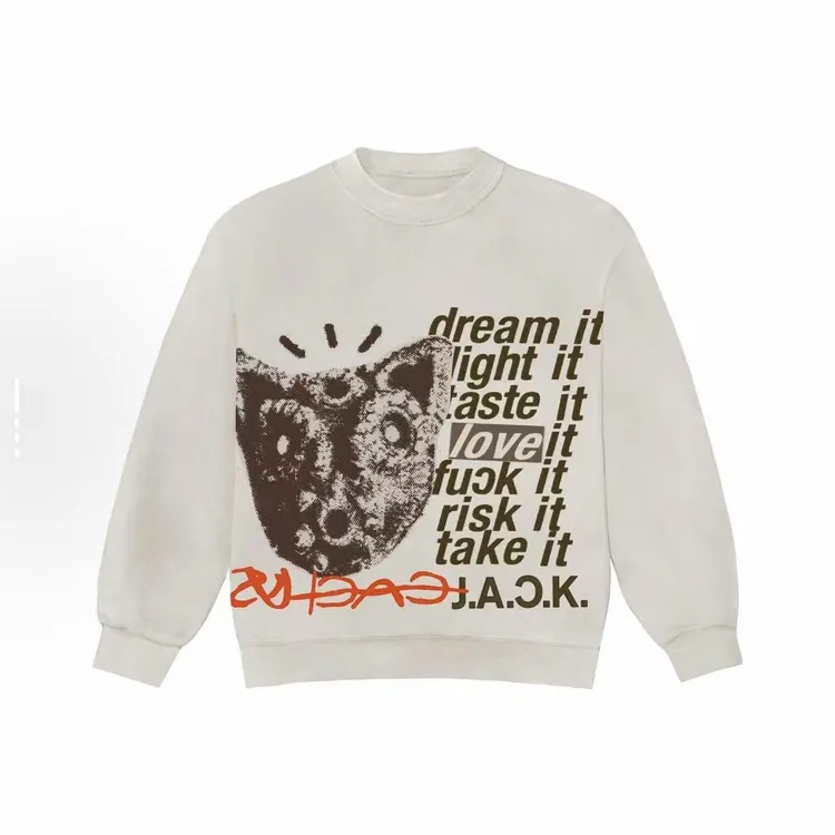 【travisscott】印花圆领套头长袖卫衣男款米白色