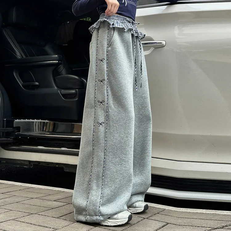 儿童冬装大女童装加绒裤子一体绒秋冬灰色纹运动卫裤冬季6-12岁15