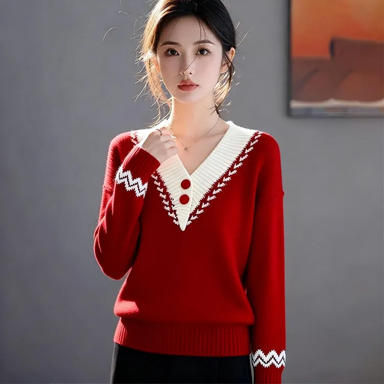 圣诞过年红色毛衣女冬绝美巨好看独特漂亮气质高端软糯针织衫上衣