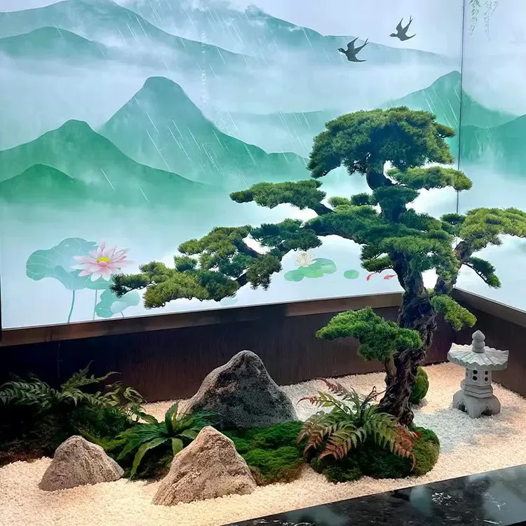 仿真迎客松假树美人松盆景罗汉松室内景观新中式落地造景装饰