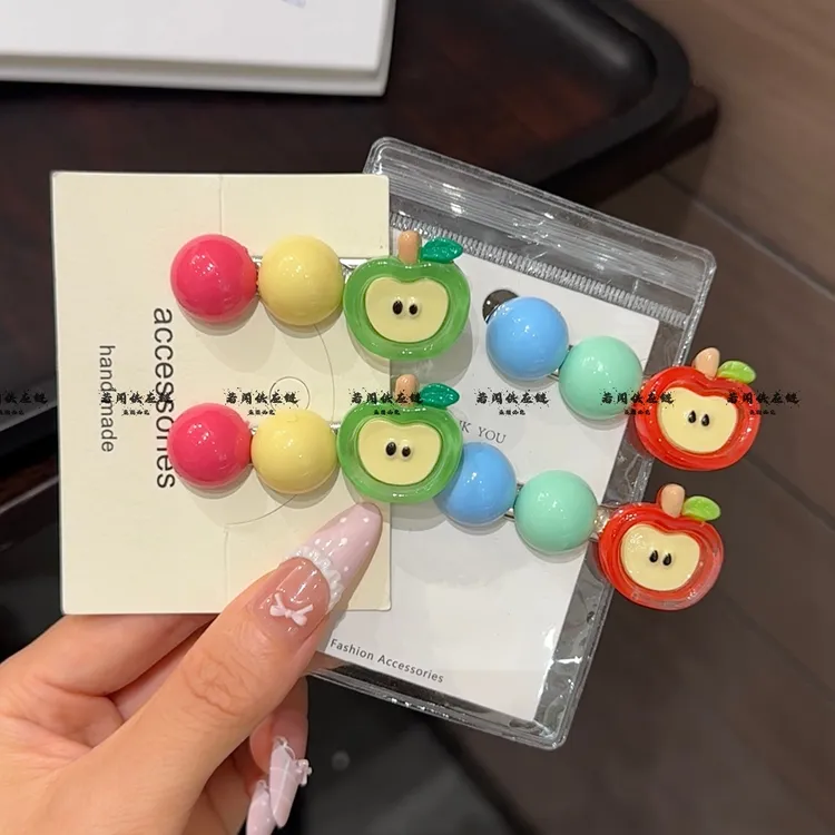 可爱小苹果刘海夹甜美少女ins撞色豆豆发夹头饰碎发鸭嘴发饰夹子