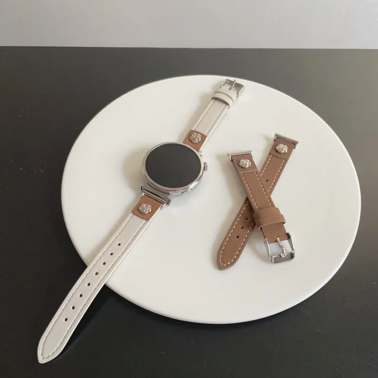 适用于华为gt6手表gt5gt4轻奢山茶花表带小米手表S4等真皮腕带