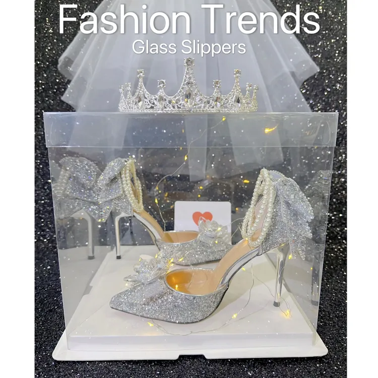 婚纱水晶高跟鞋新娘气质婚鞋七夕情人成年礼物细跟尖头订婚高跟鞋