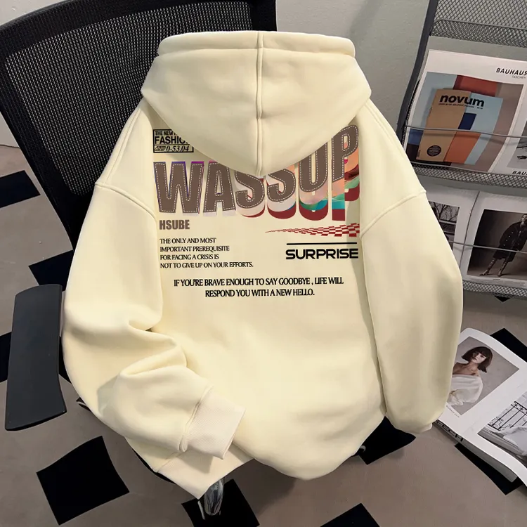 WASSUP HSUBE国潮牌印花重磅美式连帽卫衣慵懒宽松潮酷高街上衣服