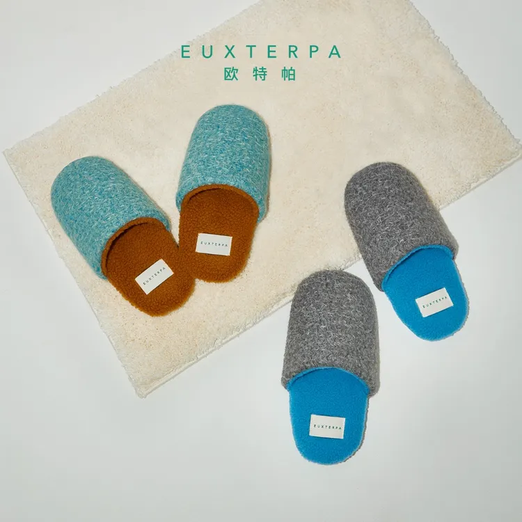 EUXTERPA欧特帕撞色毛呢包头拖家居拖鞋室内防滑情侣秋冬2025新款商品图